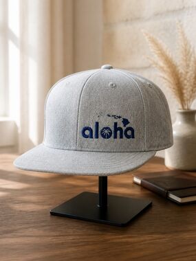 ALOHAS Gray Snapback Hat with Blue Embroidery